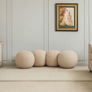 Meridian Furniture Apollo Art Deco Boucle Upholstered Bench with Circular Cushion Detail for Bedroom Entry 22093Beige