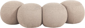 Meridian Furniture Apollo Art Deco Boucle Upholstered Bench with Circular Cushion Detail for Bedroom Entry 22093Beige