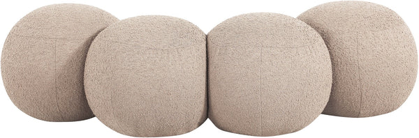 Meridian Furniture Apollo Art Deco Boucle Upholstered Bench with Circular Cushion Detail for Bedroom Entry 22093Beige