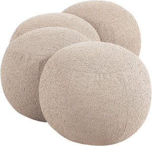 Meridian Furniture Apollo Art Deco Boucle Upholstered Bench with Circular Cushion Detail for Bedroom Entry 22093Beige
