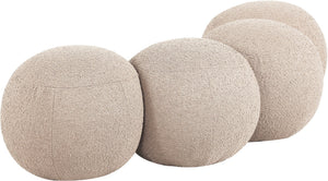 Meridian Furniture Apollo Art Deco Boucle Upholstered Bench with Circular Cushion Detail for Bedroom Entry 22093Beige
