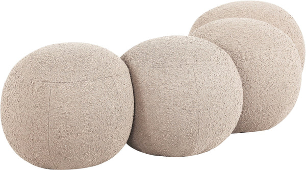 Meridian Furniture Apollo Art Deco Boucle Upholstered Bench with Circular Cushion Detail for Bedroom Entry 22093Beige