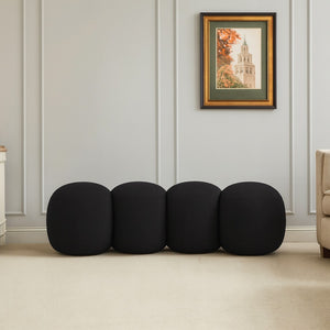 Meridian Furniture Apollo Art Deco Boucle Upholstered Bench with Geometric Sculptural Seat for Bedroom 22093Black