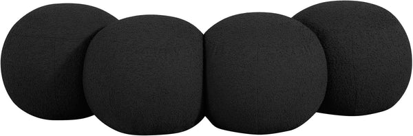 Meridian Furniture Apollo Art Deco Boucle Upholstered Bench with Geometric Sculptural Seat for Bedroom 22093Black