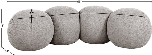 Meridian Furniture Apollo Boucle Upholstered Bench with Art Deco Circular Detailing for Bedroom or Living Room 22093Taupe