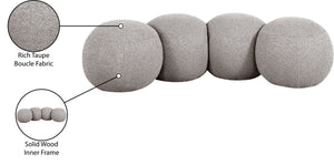 Meridian Furniture Apollo Boucle Upholstered Bench with Art Deco Circular Detailing for Bedroom or Living Room 22093Taupe