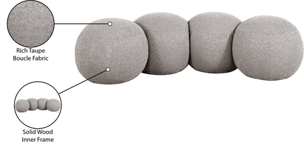 Meridian Furniture Apollo Boucle Upholstered Bench with Art Deco Circular Detailing for Bedroom or Living Room 22093Taupe
