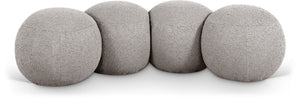 Meridian Furniture Apollo Boucle Upholstered Bench with Art Deco Circular Detailing for Bedroom or Living Room 22093Taupe