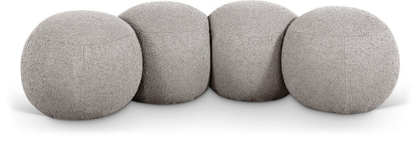 Meridian Furniture Apollo Boucle Upholstered Bench with Art Deco Circular Detailing for Bedroom or Living Room 22093Taupe