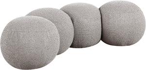 Meridian Furniture Apollo Boucle Upholstered Bench with Art Deco Circular Detailing for Bedroom or Living Room 22093Taupe