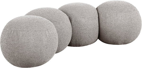 Meridian Furniture Apollo Boucle Upholstered Bench with Art Deco Circular Detailing for Bedroom or Living Room 22093Taupe