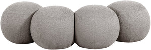 Meridian Furniture Apollo Boucle Upholstered Bench with Art Deco Circular Detailing for Bedroom or Living Room 22093Taupe