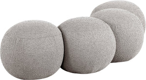 Meridian Furniture Apollo Boucle Upholstered Bench with Art Deco Circular Detailing for Bedroom or Living Room 22093Taupe