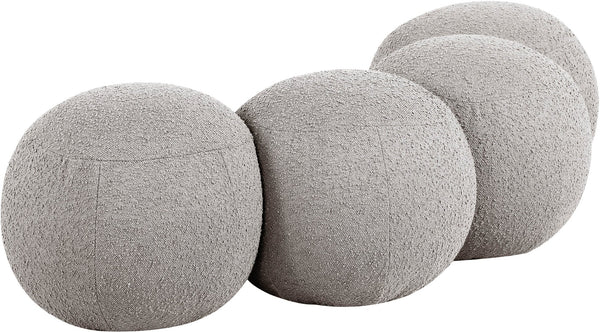 Meridian Furniture Apollo Boucle Upholstered Bench with Art Deco Circular Detailing for Bedroom or Living Room 22093Taupe