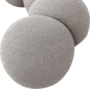 Meridian Furniture Apollo Boucle Upholstered Bench with Art Deco Circular Detailing for Bedroom or Living Room 22093Taupe