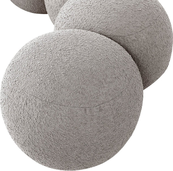 Meridian Furniture Apollo Boucle Upholstered Bench with Art Deco Circular Detailing for Bedroom or Living Room 22093Taupe