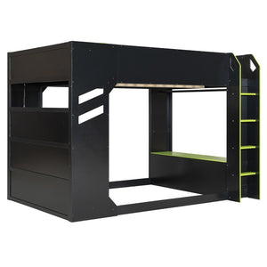 English Elm Full Size Loft Bed with Rgb Lighting Desk Drawers Hanging Rod Teen Bedroom Green LT000288AAF-1