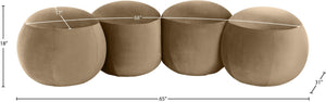 Meridian Furniture Apollo Art Deco Velvet Upholstered Bench with Sculpted Circular Seat Detail 22094Beige