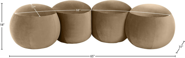 Meridian Furniture Apollo Art Deco Velvet Upholstered Bench with Sculpted Circular Seat Detail 22094Beige
