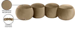 Meridian Furniture Apollo Art Deco Velvet Upholstered Bench with Sculpted Circular Seat Detail 22094Beige