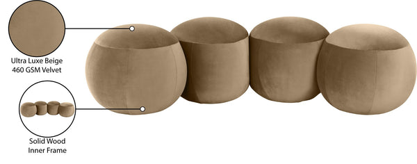 Meridian Furniture Apollo Art Deco Velvet Upholstered Bench with Sculpted Circular Seat Detail 22094Beige