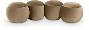 Meridian Furniture Apollo Art Deco Velvet Upholstered Bench with Sculpted Circular Seat Detail 22094Beige