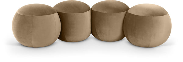 Meridian Furniture Apollo Art Deco Velvet Upholstered Bench with Sculpted Circular Seat Detail 22094Beige