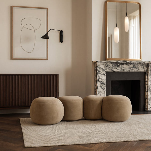 Meridian Furniture Apollo Art Deco Velvet Upholstered Bench with Sculpted Circular Seat Detail 22094Beige