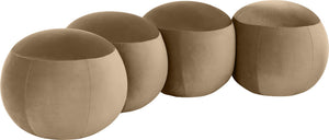 Meridian Furniture Apollo Art Deco Velvet Upholstered Bench with Sculpted Circular Seat Detail 22094Beige