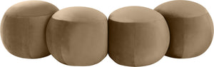 Meridian Furniture Apollo Art Deco Velvet Upholstered Bench with Sculpted Circular Seat Detail 22094Beige
