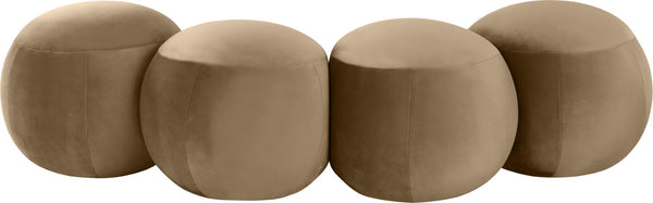 Meridian Furniture Apollo Art Deco Velvet Upholstered Bench with Sculpted Circular Seat Detail 22094Beige