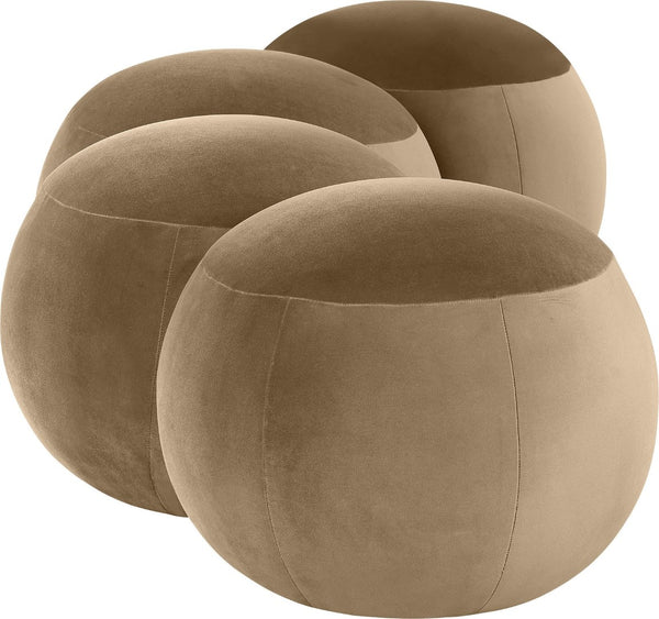 Meridian Furniture Apollo Art Deco Velvet Upholstered Bench with Sculpted Circular Seat Detail 22094Beige