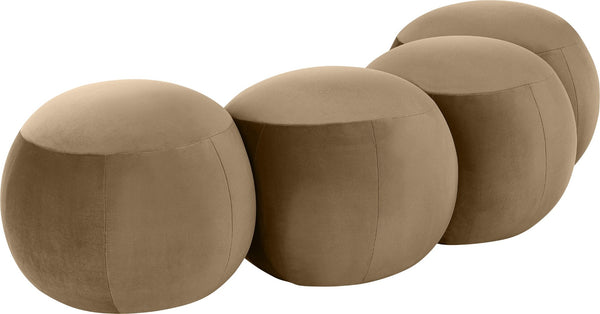 Meridian Furniture Apollo Art Deco Velvet Upholstered Bench with Sculpted Circular Seat Detail 22094Beige