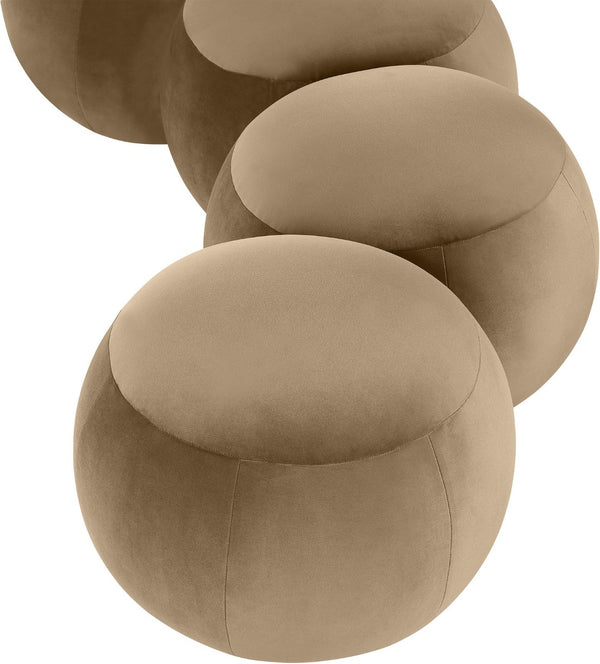 Meridian Furniture Apollo Art Deco Velvet Upholstered Bench with Sculpted Circular Seat Detail 22094Beige