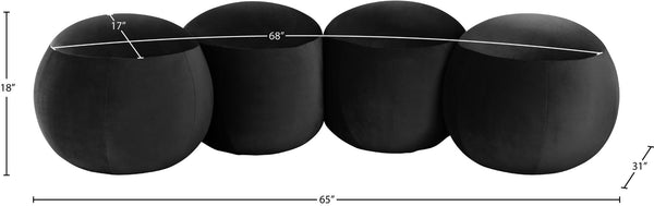 Meridian Furniture Apollo Art Deco Velvet Upholstered Bench with Circular Cushion Detail for Bedroom Entry 22094Black