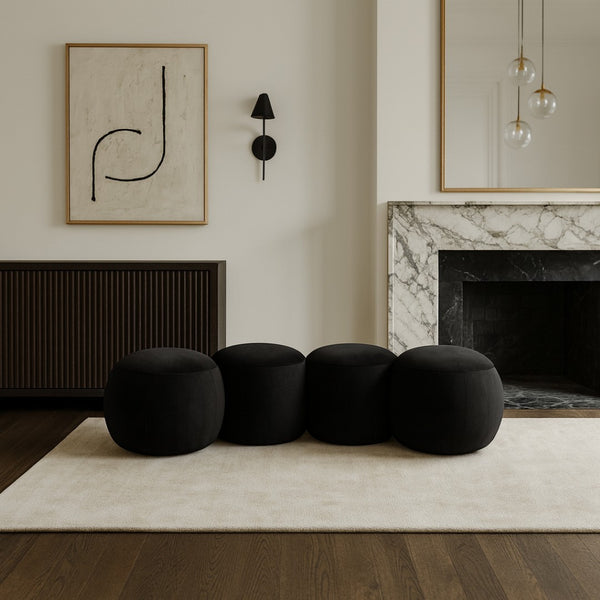 Meridian Furniture Apollo Art Deco Velvet Upholstered Bench with Circular Cushion Detail for Bedroom Entry 22094Black
