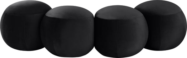 Meridian Furniture Apollo Art Deco Velvet Upholstered Bench with Circular Cushion Detail for Bedroom Entry 22094Black