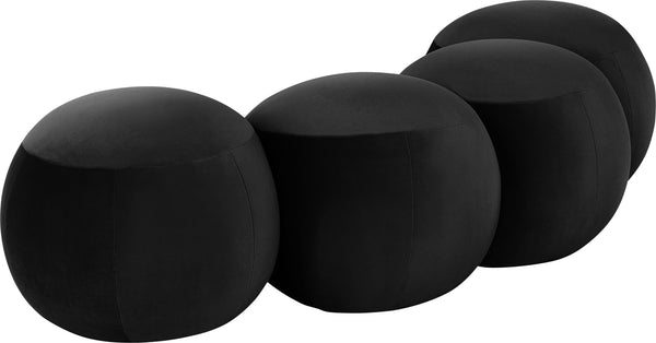 Meridian Furniture Apollo Art Deco Velvet Upholstered Bench with Circular Cushion Detail for Bedroom Entry 22094Black