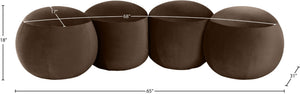 Meridian Furniture Apollo Art Deco Velvet Upholstered Bench with Plush Foam Seat for Bedroom or Entryway 22094Brown