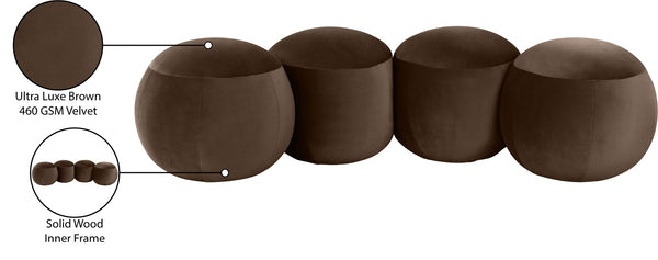 Meridian Furniture Apollo Art Deco Velvet Upholstered Bench with Plush Foam Seat for Bedroom or Entryway 22094Brown