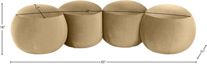Meridian Furniture Apollo Art Deco Velvet Upholstered Bench with Sculpted Circular Seat for Bedroom Entryway 22094Camel