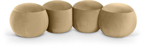 Meridian Furniture Apollo Art Deco Velvet Upholstered Bench with Sculpted Circular Seat for Bedroom Entryway 22094Camel