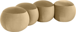 Meridian Furniture Apollo Art Deco Velvet Upholstered Bench with Sculpted Circular Seat for Bedroom Entryway 22094Camel