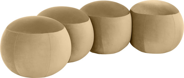 Meridian Furniture Apollo Art Deco Velvet Upholstered Bench with Sculpted Circular Seat for Bedroom Entryway 22094Camel