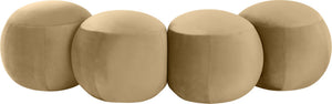 Meridian Furniture Apollo Art Deco Velvet Upholstered Bench with Sculpted Circular Seat for Bedroom Entryway 22094Camel