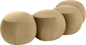 Meridian Furniture Apollo Art Deco Velvet Upholstered Bench with Sculpted Circular Seat for Bedroom Entryway 22094Camel
