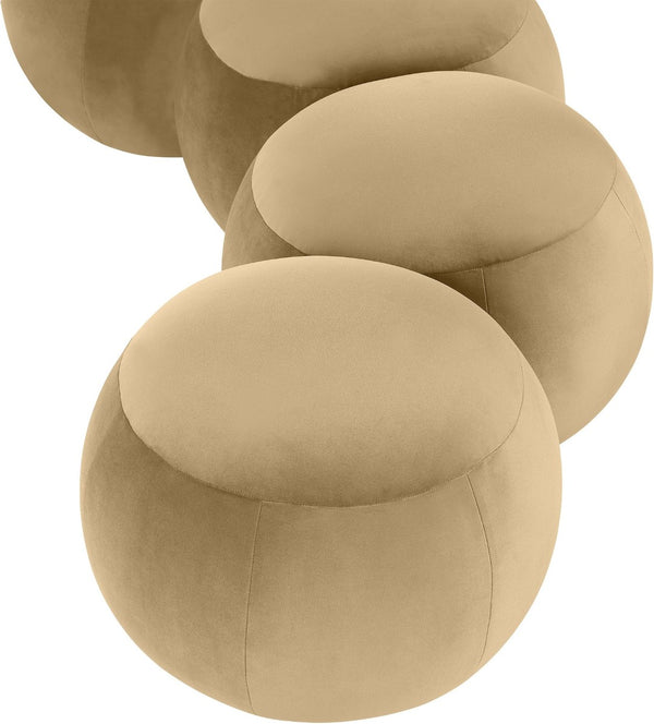 Meridian Furniture Apollo Art Deco Velvet Upholstered Bench with Sculpted Circular Seat for Bedroom Entryway 22094Camel