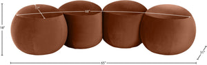 Meridian Furniture Apollo Art Deco Cognac Velvet Upholstered Bench with Sculptural Circular Cushion Detail 22094Cognac