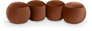 Meridian Furniture Apollo Art Deco Cognac Velvet Upholstered Bench with Sculptural Circular Cushion Detail 22094Cognac