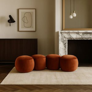 Meridian Furniture Apollo Art Deco Cognac Velvet Upholstered Bench with Sculptural Circular Cushion Detail 22094Cognac